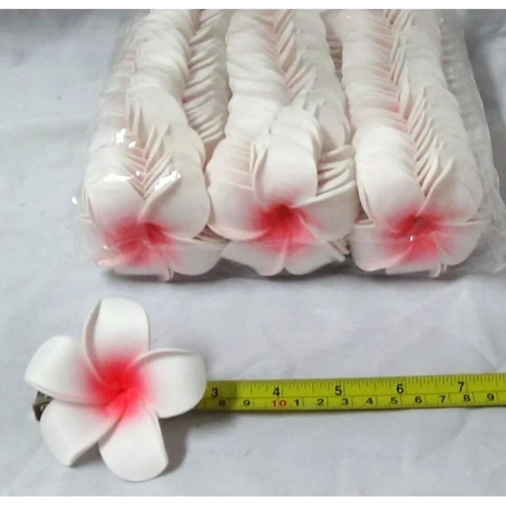 Plumeria Flowers Foam Artificial 100 White & Pink Hair Wedding Decor Lei #023